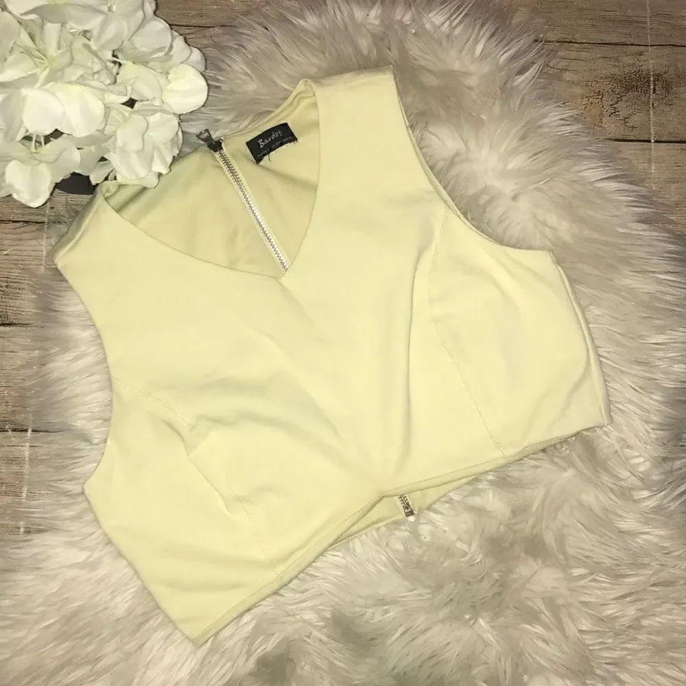 Bardot Crop Top, Exposed Zipper Sleeveless Top